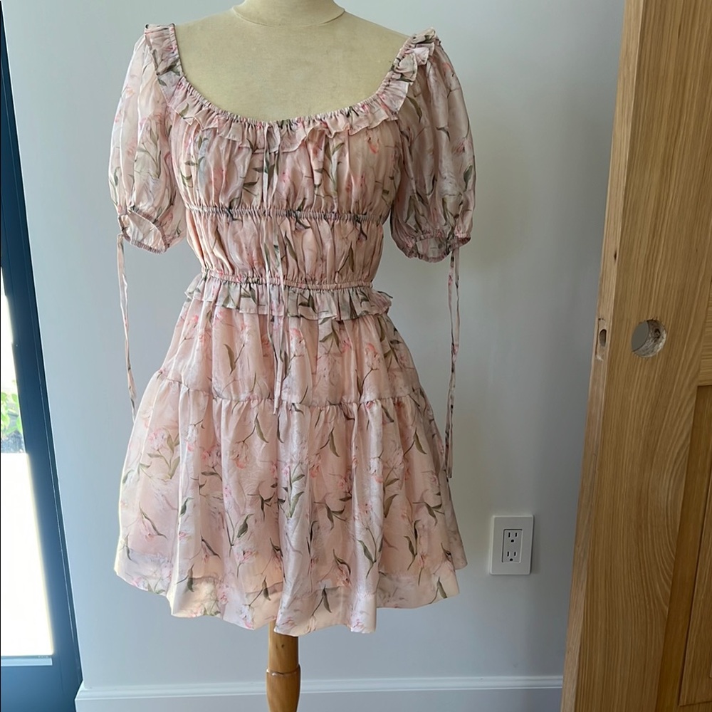 Floral Pink Puff Sleeve Dress by “En Saison”
